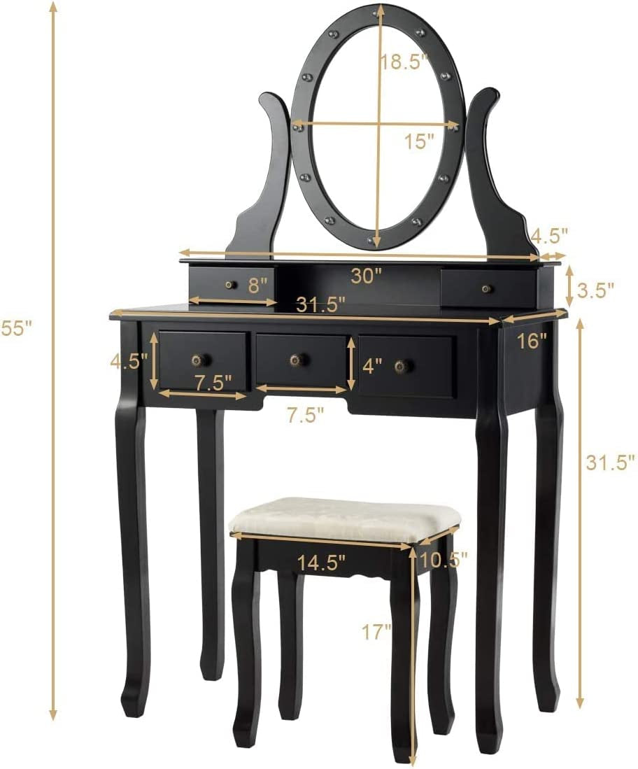 Black Vanity w/Rotating LED Mirror
