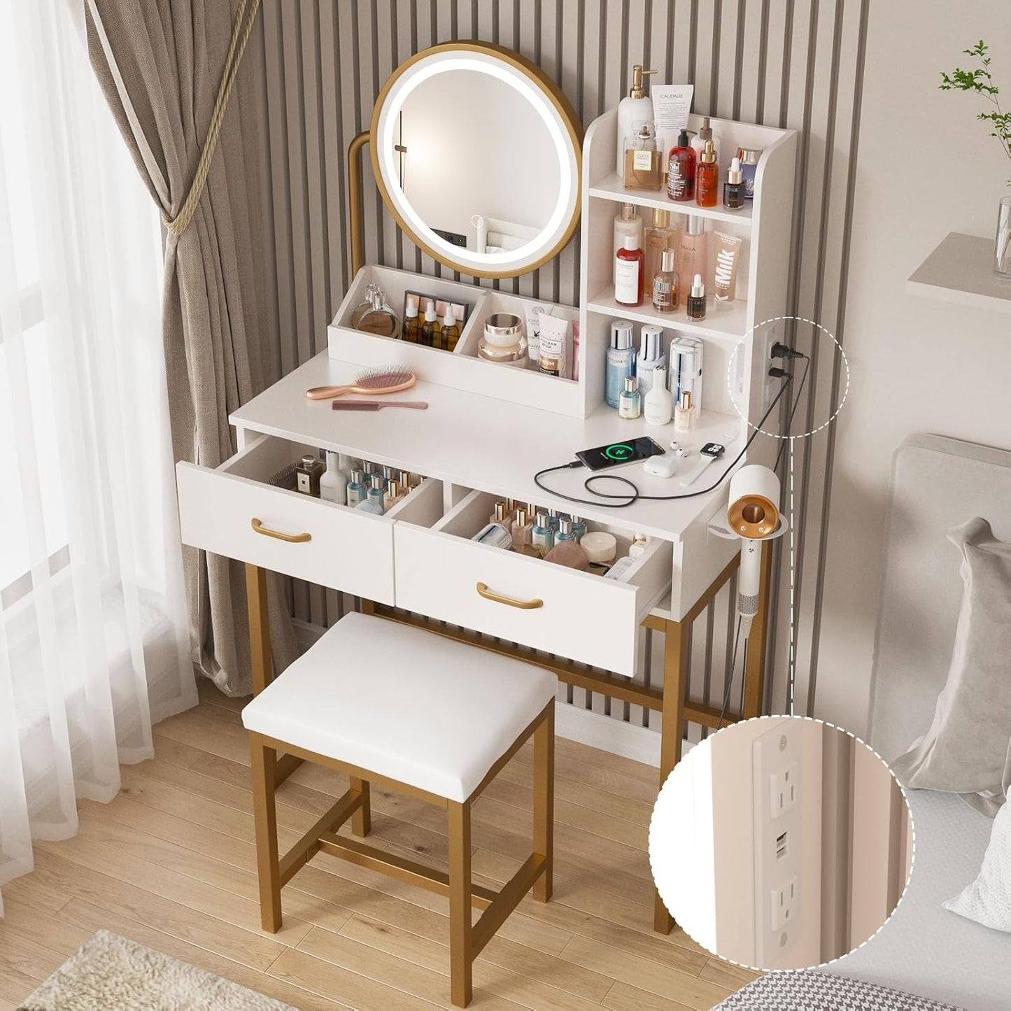 White Round LED Vanity Mirror