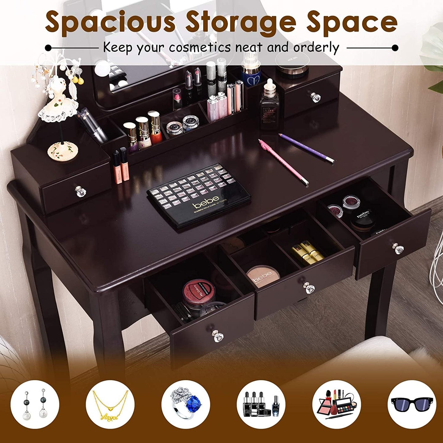Brown Vanity Table Set