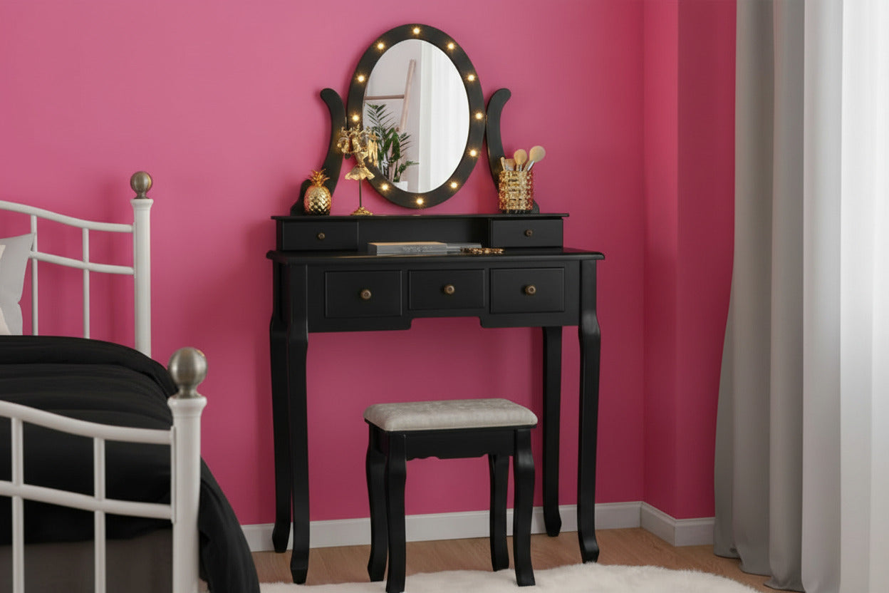 Black Vanity w/Rotating LED Mirror