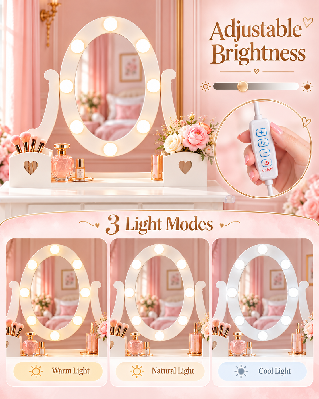 The Princess Pearl Vanity Set – Kids Makeup Vanity with Lighted Mirror, 5 Drawers & Stool