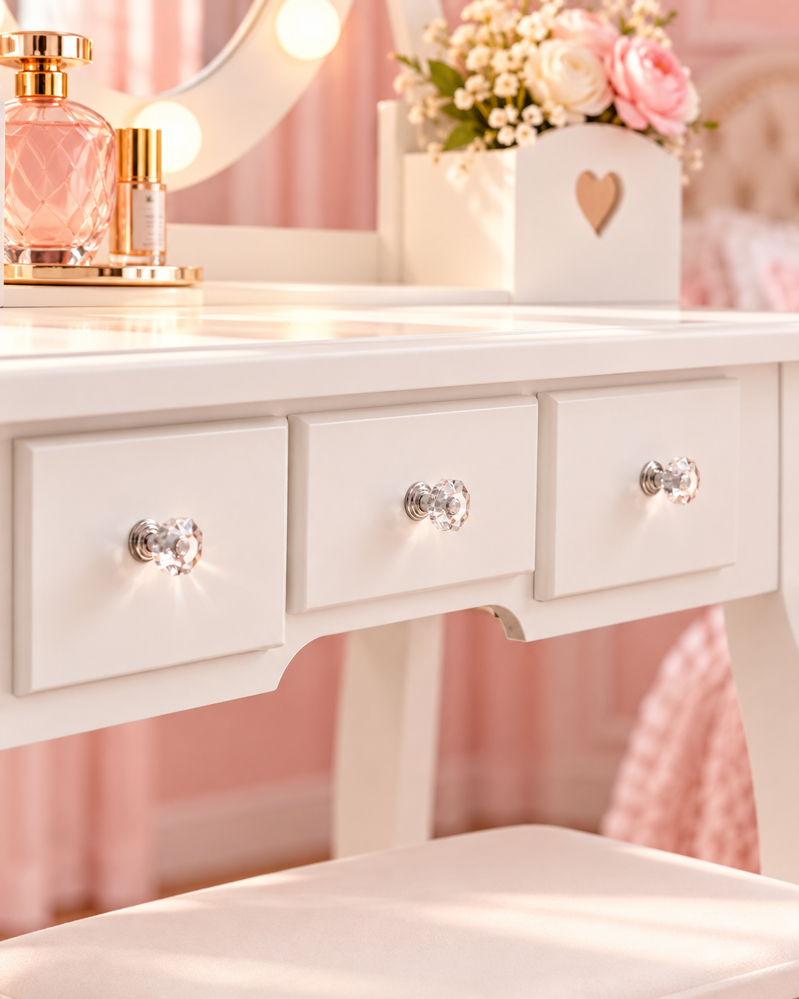 The Princess Pearl Vanity Set – Kids Makeup Vanity with Lighted Mirror, 5 Drawers & Stool