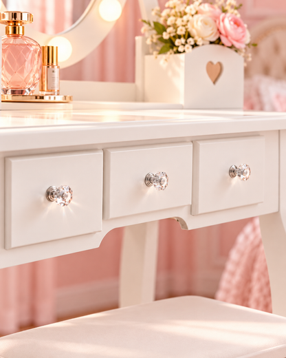 The Princess Pearl Vanity Set – Kids Makeup Vanity with Lighted Mirror, 5 Drawers & Stool