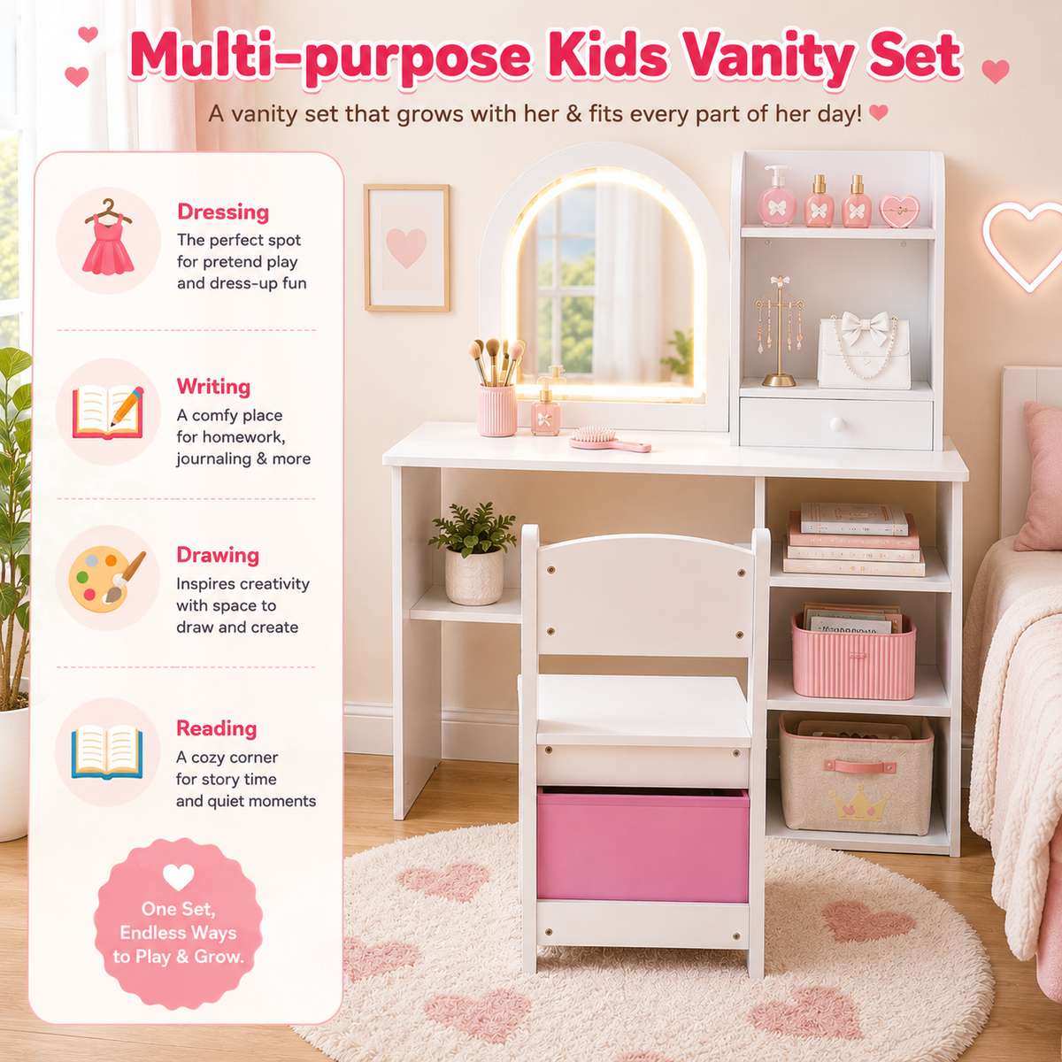 ✨ The Glow & Grow Vanity Desk