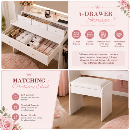 The Glam Society Vanity – Lighted Mirror & Beauty Station 💕