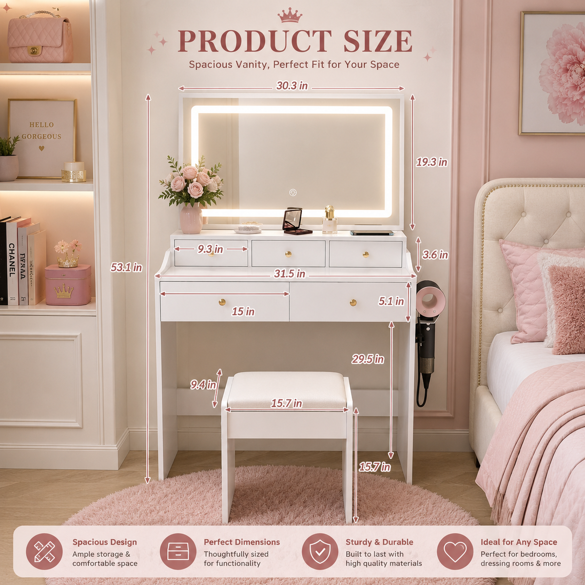 The Glam Society Vanity – Lighted Mirror & Beauty Station 💕