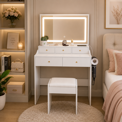 The Glam Society Vanity – Lighted Mirror & Beauty Station 💕