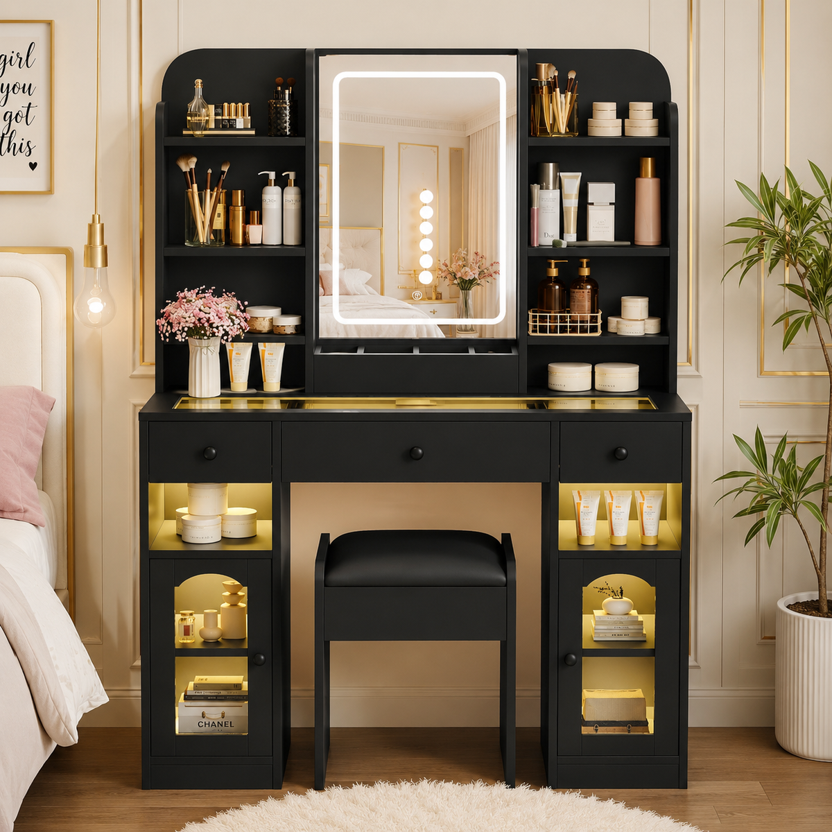 After Dark Vanity ✨ | LED Mirror + RGB Lighted Storage