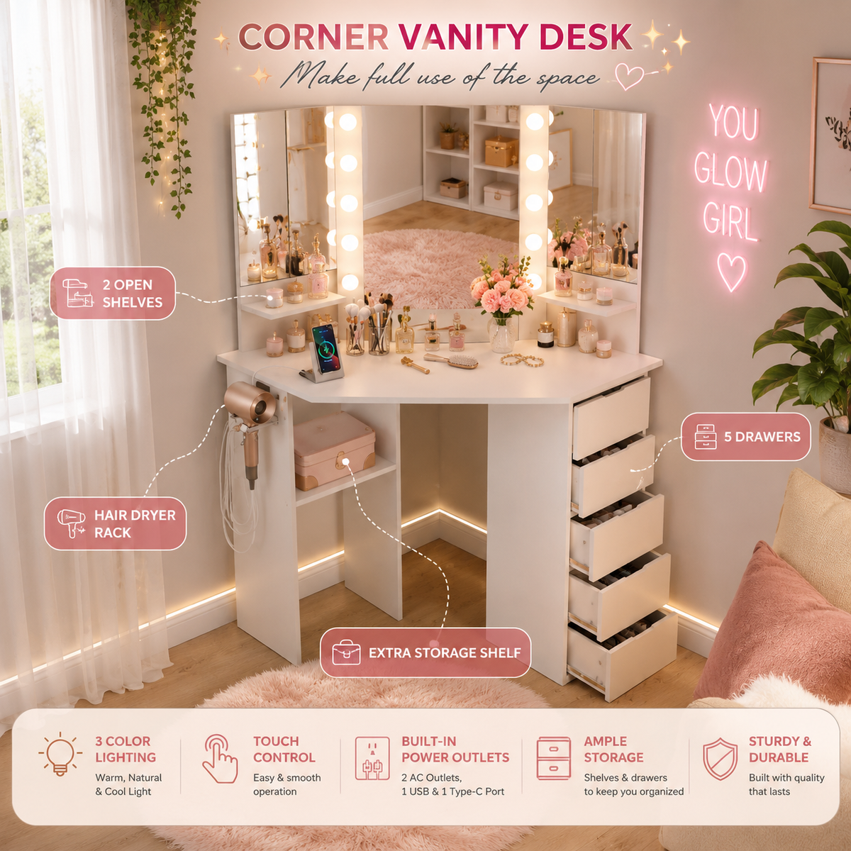 Glam Corner Vanity
