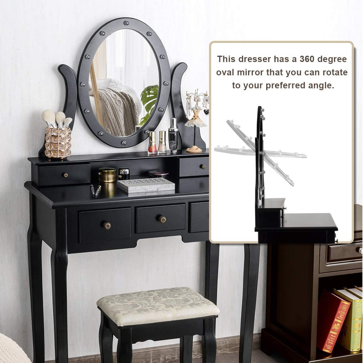 Black Vanity w/Rotating LED Mirror