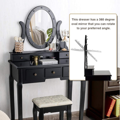 Black Vanity w/Rotating LED Mirror