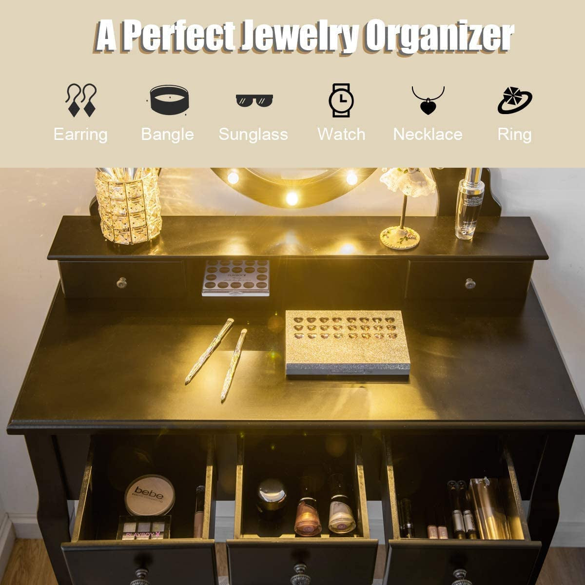 Black Vanity w/Rotating LED Mirror