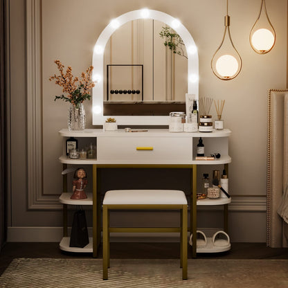 Beauitful White Vanity With Side Shelves