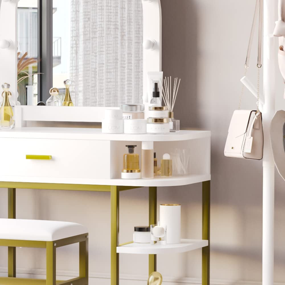 Beauitful White Vanity With Side Shelves